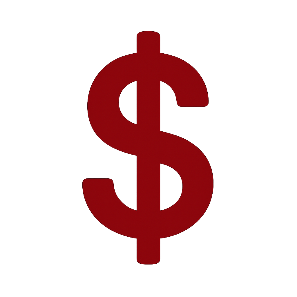 I need a money sign icon with the color code 89161d The background should be transparent