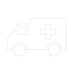 I need a white icon of an ambulance that is facing left with a transparent background The truck should be like a box truck with no siren on top and a-1