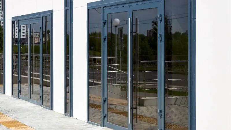 Commercial building exterior with large windows
