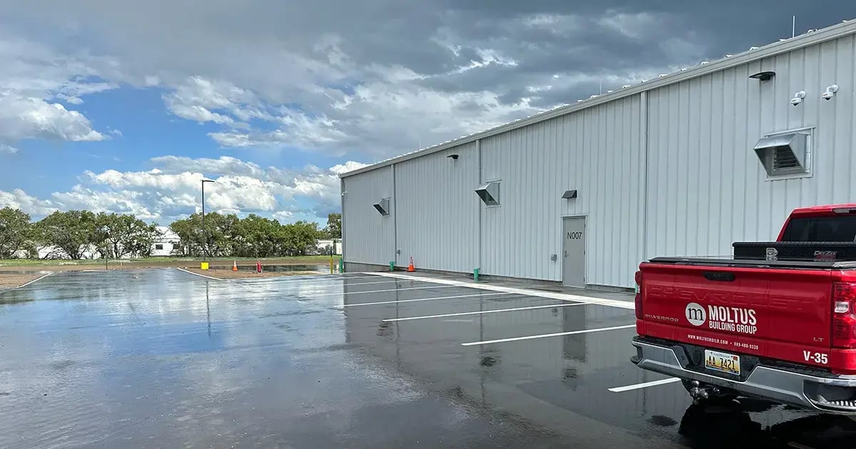 Commercial building exterior with metal siding