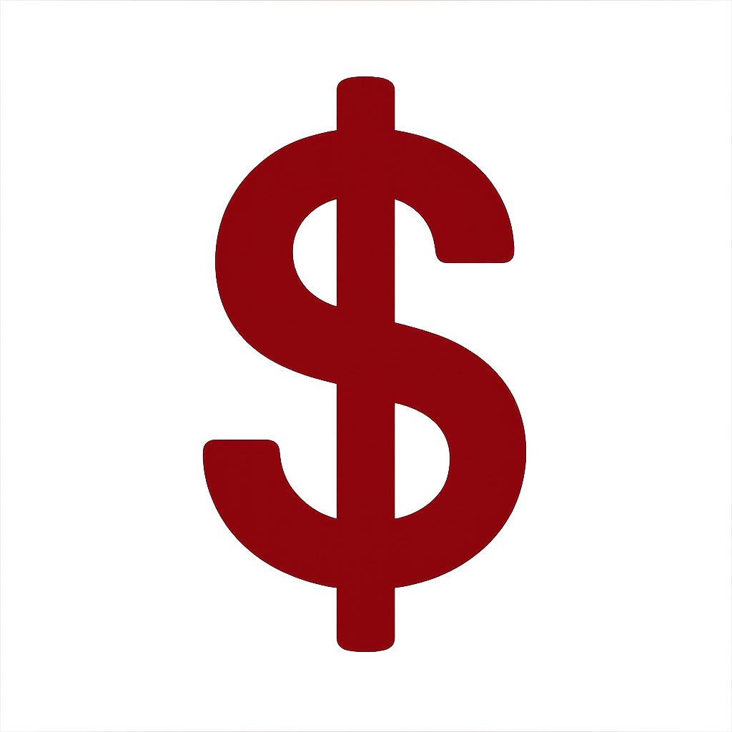 I need a money sign icon with the color code 89161d The background should be transparent