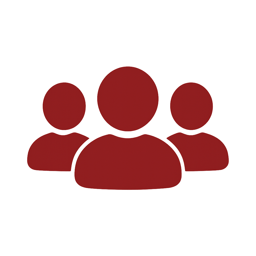I need an icon of 3 users in a line with a transparent background The image color should be 89161d